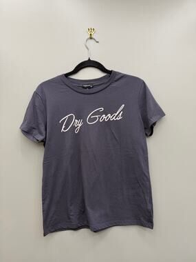 Dry Goods Gray Graphic Tee Script Logo Minimalist Casual Cotton Blend Size L
